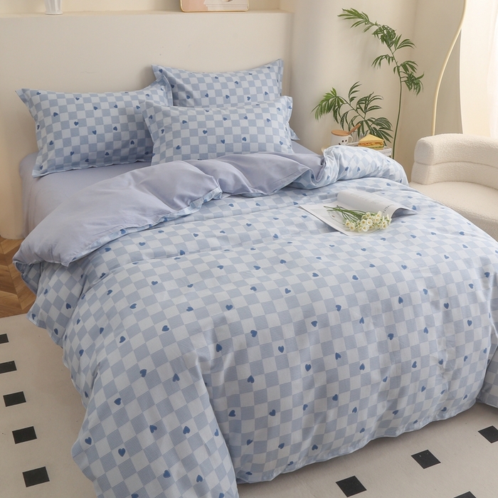 91家纺网 家纺一手货源 找家纺 圣锦家纺 2025新款全棉单被套满心欢喜-蓝