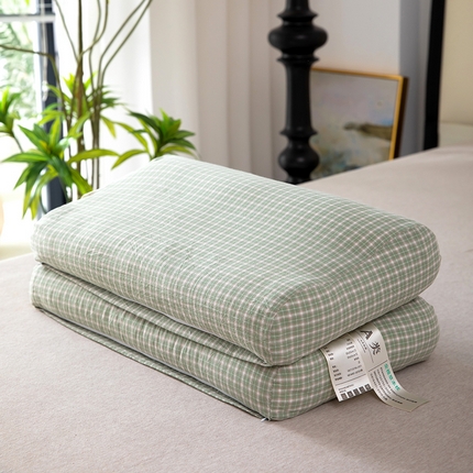 枕之坊 2025新款水洗全棉纯棉高低颈椎纯荞麦枕枕头枕芯 格子绿28x50x（6-10）cm/只