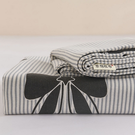 91家纺网 家纺一手货源 找家纺 红日子纺织品 2025新款艾草老粗布床单印花凉席三件套 蝴蝶结
