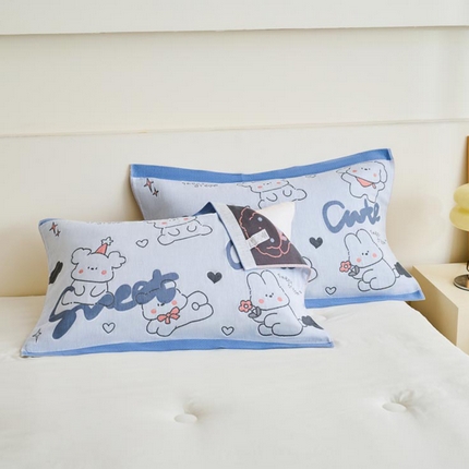  2025新款全棉多层细沙提花枕巾 圣诞小狗-蓝