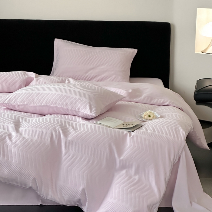 91家纺网 家纺一手货源 找家纺 例外Home 2025新款全棉提花四件套-鱼骨纹 鱼骨纹-浅浅紫