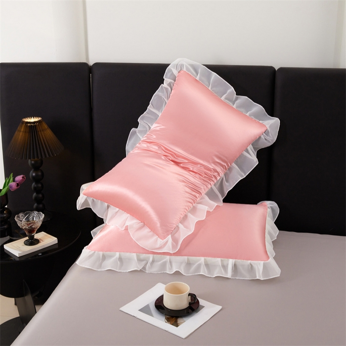 91家纺网 家纺一手货源 找家纺 梦舒羽 2025新款公主风夏季冰丝枕套单人一对装可水洗花边枕头套宿舍48x74cm枕芯套枕头套 花边款-玉色