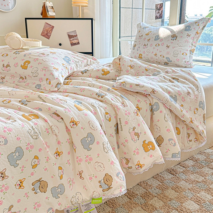 91家纺网 家纺一手货源 找家纺 创优  2025新款有氧双层纱小清新印花小花边夏被夏凉被可机洗空调被子被芯 童趣绘彩