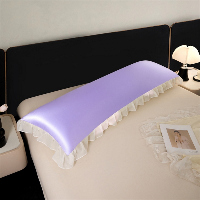 91家纺网 家纺一手货源 找家纺 梦舒羽 2025新款公主风夏季冰丝枕套双人情侣枕头套加长枕芯套1.5m内胆套 花边款-雪青色 