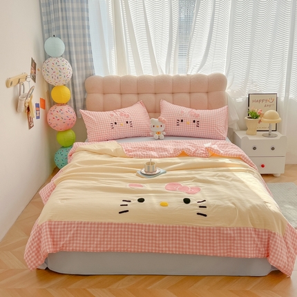 91家纺网 家纺一手货源 找家纺 （总）子钦2025春夏新款水洗棉云朵棉毛巾绣ins风单夏被夏被四件套