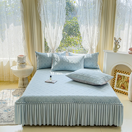 91家纺网 家纺一手货源 找家纺 （总）伊而梦蚊帐 2025新款A类3D凉感冰豆豆床裙款单边四叶草凉席席子