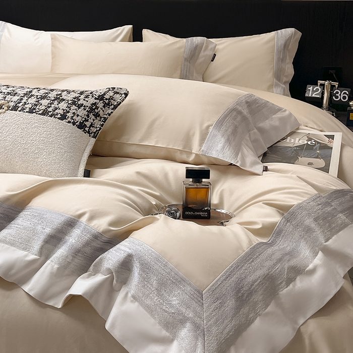 91家纺网 家纺一手货源 找家纺 直播爆款A类100支长绒棉夹棉床盖床笠四件套全棉纯棉床单加厚高端重工刺绣四季款床上用品 瑾雅-束缦杏