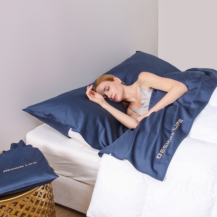 91家纺网 家纺一手货源 找家纺 佳汐蓝家纺 2025新款60支全棉纯色隔脏睡袋 星海蓝