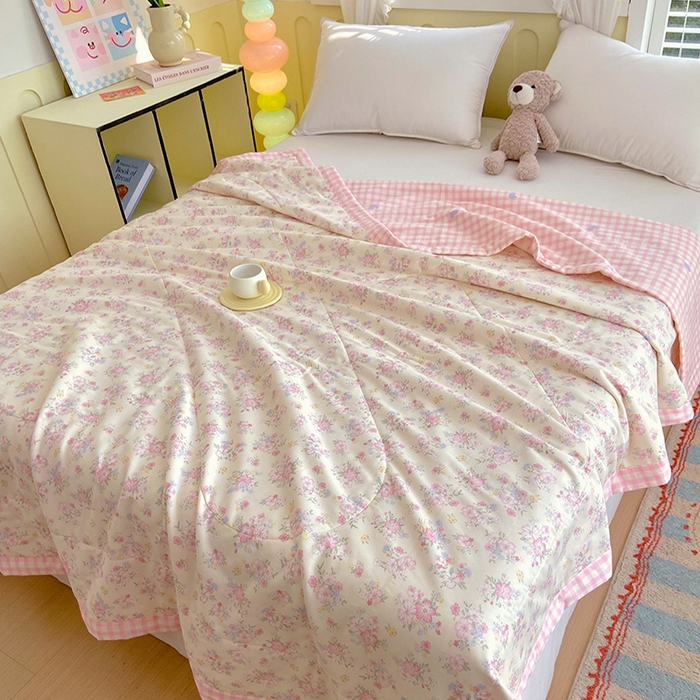 91家纺网 家纺一手货源 找家纺  2025新款A类全棉棉花夏被纯棉夏被 被子被芯 洛琳粉