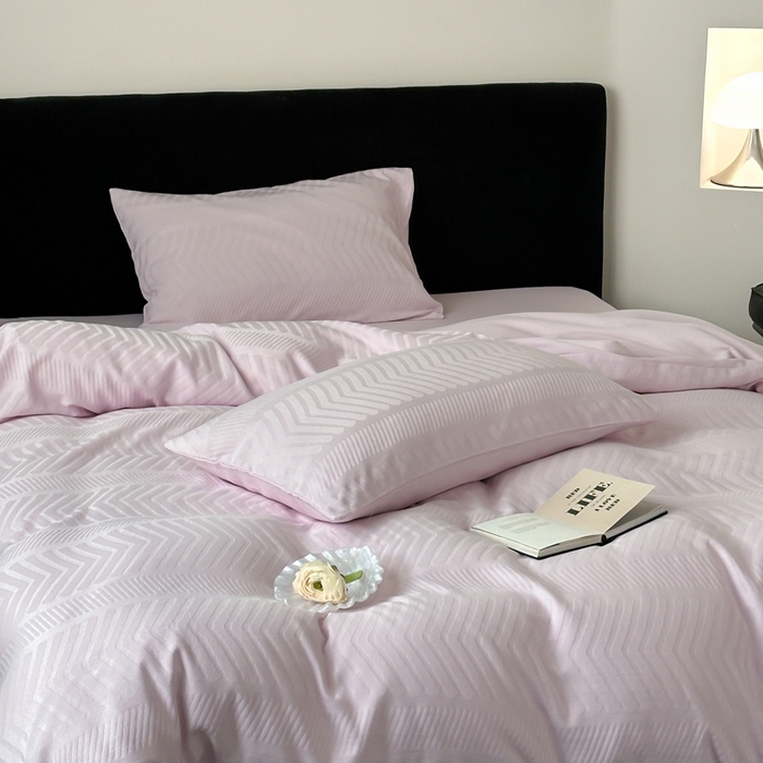 91家纺网 家纺一手货源 找家纺 例外Home 2025新款全棉提花四件套-鱼骨纹 鱼骨纹-浅浅紫