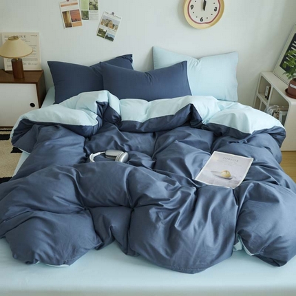 91家纺网 家纺一手货源 找家纺 鑫琪莱家纺 2025双拼色水洗棉四件套宝蓝浅蓝