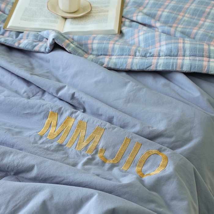 91家纺网 家纺一手货源 找家纺 寐眠2025新款全棉水洗棉刺绣夏被【夏被四件套】 冰川苍蓝