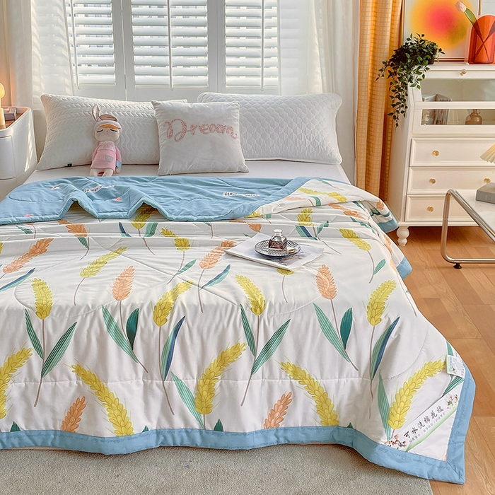 91家纺网 家纺一手货源 找家纺  2025新款A类全棉棉花夏被纯棉夏被 被子被芯 麦香米