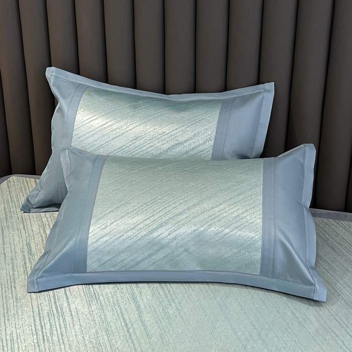 91家纺网 家纺一手货源 找家纺 阿亮家居 2025新款凉席冰丝席三明治宽包边刺绣款粗冰丝凉席流星雨蓝（床笠款）