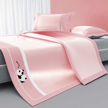 91家纺网 家纺一手货源 找家纺 川悦生活 2025新款纯色凉感冰丝席-大床 眠眠熊猫-银粉