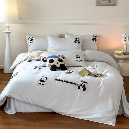 91家纺网 家纺一手货源 找家纺 FORTWO家纺原创设计（FOR TWO家纺） 2025新款60支兰精天丝卡通毛巾绣四件套-麻绳款 小胖墩