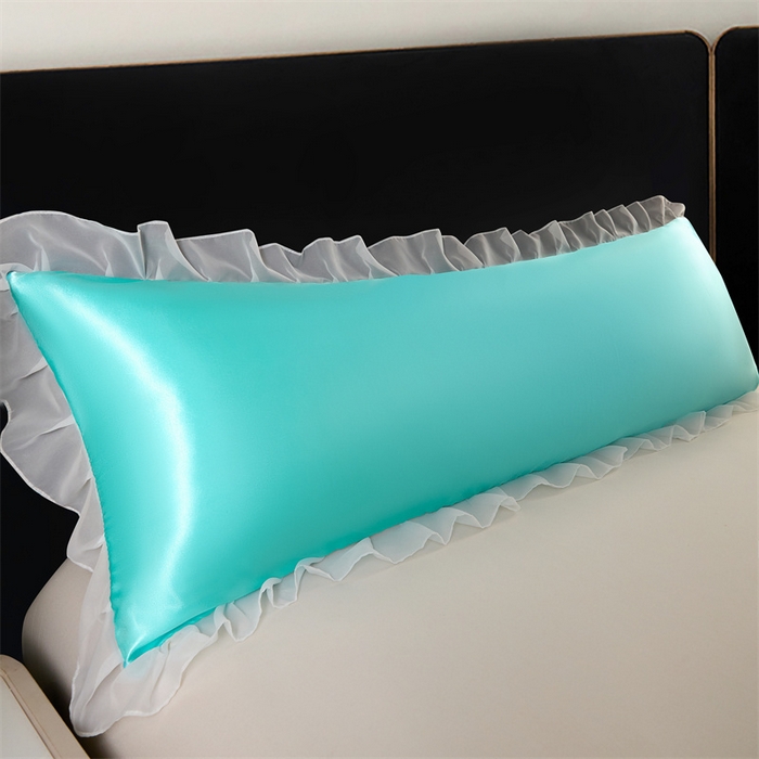 91家纺网 家纺一手货源 找家纺 梦舒羽 2025新款公主风夏季冰丝枕套双人情侣枕头套加长枕芯套1.5m内胆套 花边款-水蓝色