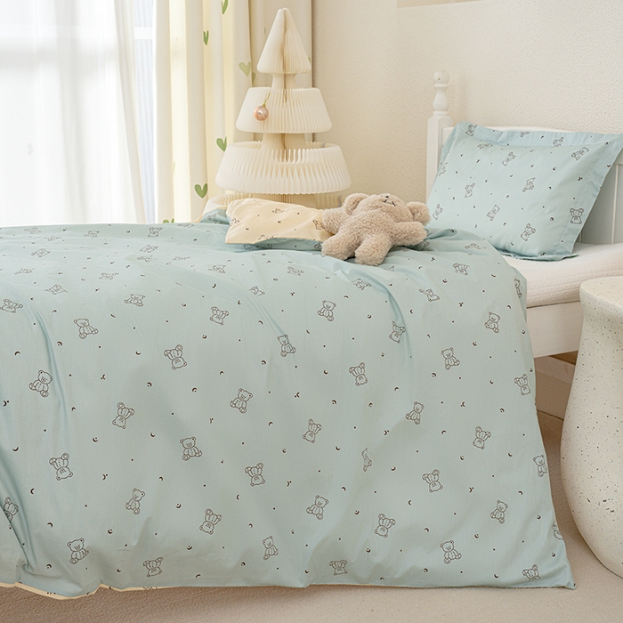 91家纺网 家纺一手货源 找家纺 良佐生活 2025新款高支高密全棉儿童被套 爱尼熊-蓝