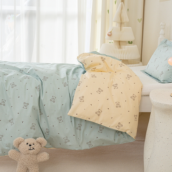 91家纺网 家纺一手货源 找家纺 良佐生活 2025新款高支高密全棉儿童被套 爱尼熊-蓝