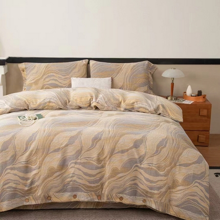 91家纺网 家纺一手货源 找家纺 双层纱家居 2025新款浅色系列双层纱四件套 水墨米黄