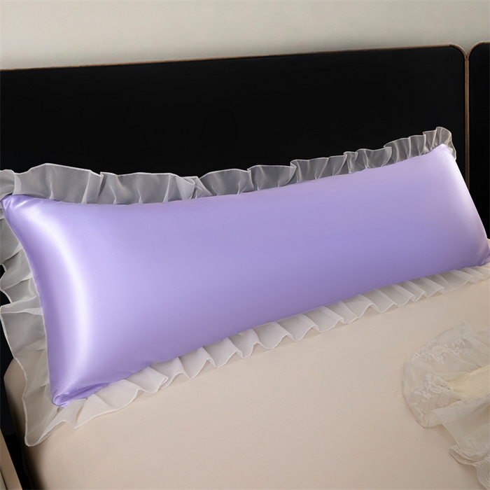 91家纺网 家纺一手货源 找家纺 梦舒羽 2025新款公主风夏季冰丝枕套双人情侣枕头套加长枕芯套1.5m内胆套 花边款-雪青色 