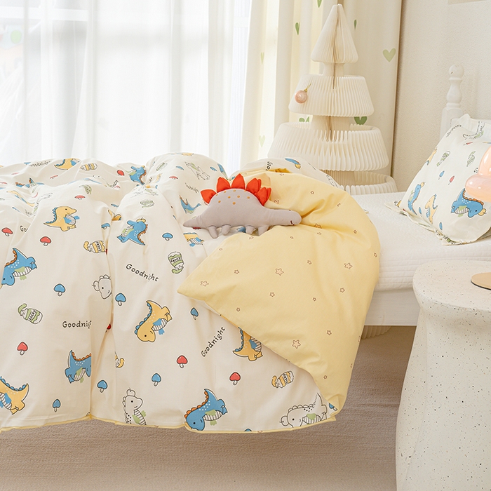 91家纺网 家纺一手货源 找家纺 良佐生活 2025新款高支高密全棉儿童被套 元气恐龙