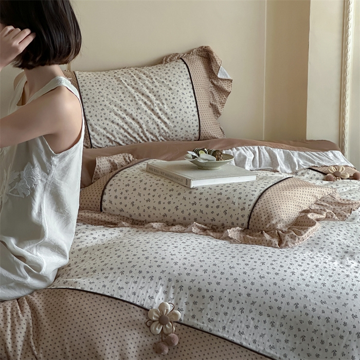 91家纺网 家纺一手货源 找家纺 （总）名品优仓 2025新款纯棉水洗棉双层纱提花韩版花边四件套 旧梦