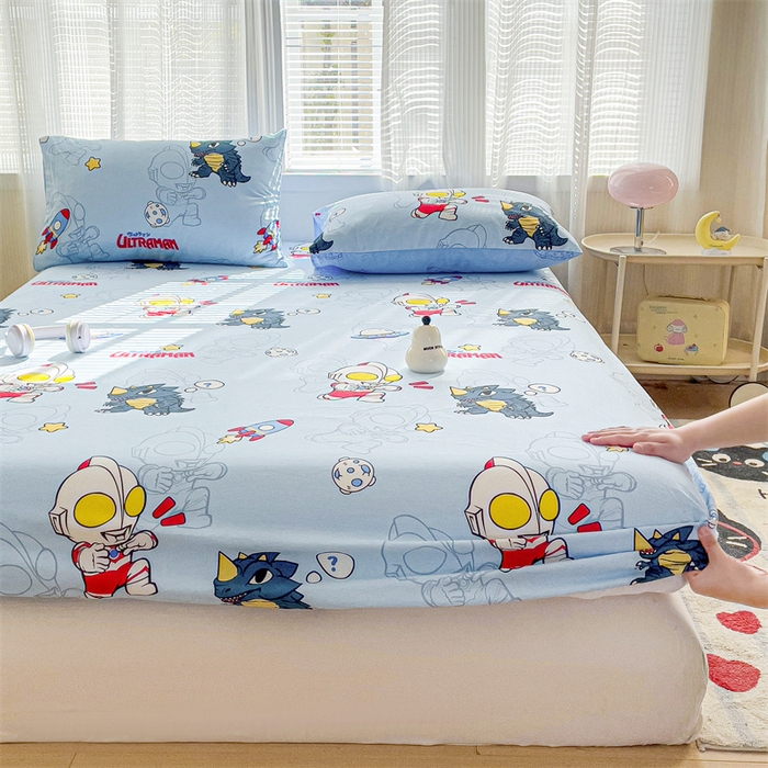 91家纺网 家纺一手货源 找家纺 名兮家居 2025新款正版授权经典奥特曼-三丽鸥全棉印花床笠 奥特勇士