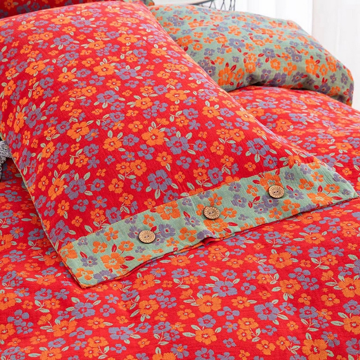 91家纺网 家纺一手货源 找家纺 双层纱家居 2025新款深色系列双层纱四件套 花间物语红