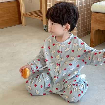 91家纺网 家纺一手货源 找家纺 （总）妍景家居生活馆 2025新款全棉纯棉儿童圆领家居服 