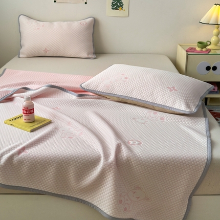 席佬大  2025新款提花冰豆豆凉席三件套 粉色