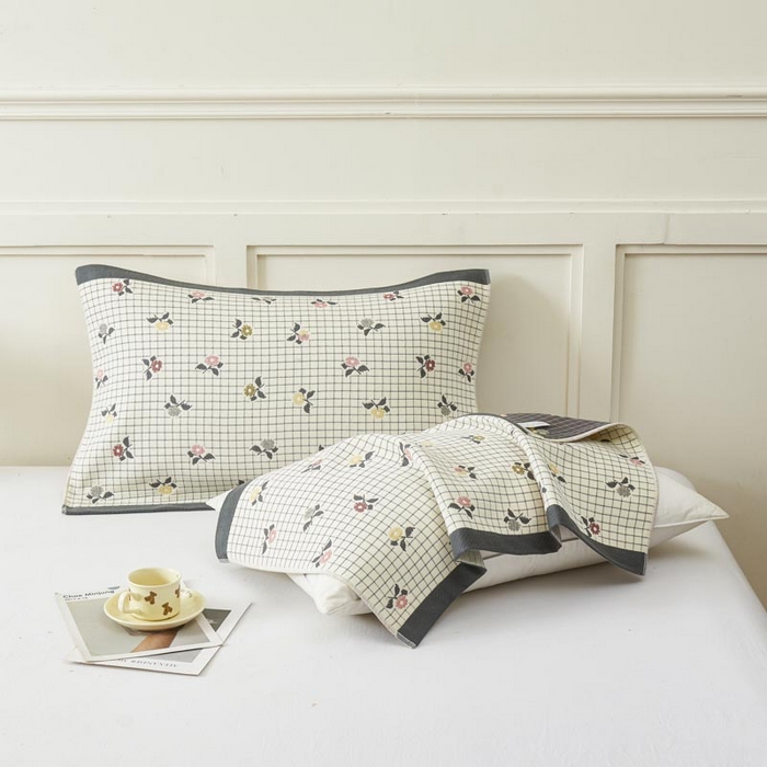 91家纺网 家纺一手货源 找家纺 2025新款纯棉加厚精梳棉纱布枕巾 花韵-米 52*78cm/对