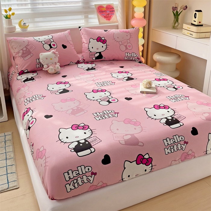 91家纺网 家纺一手货源 找家纺 名兮家居 2025新款正版授权经典奥特曼-三丽鸥全棉印花床笠 爱心kt