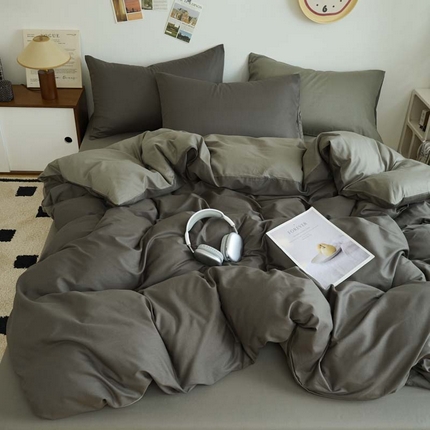91家纺网 家纺一手货源 找家纺 鑫琪莱家纺 2025双拼色水洗棉四件套深灰浅灰