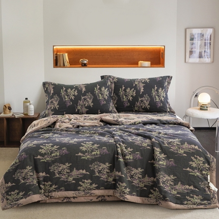 双层纱家居 2025双层纱单夏被和夏被四件套 一路有你灰