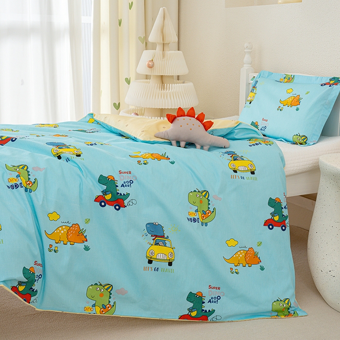 91家纺网 家纺一手货源 找家纺 良佐生活 2025新款高支高密全棉儿童被套 七彩恐龙