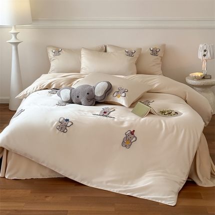 91家纺网 家纺一手货源 找家纺 （总）FORTWO家纺原创设计（FOR TWO家纺） 2025新款60支兰精天丝卡通毛巾绣四件套-麻绳款