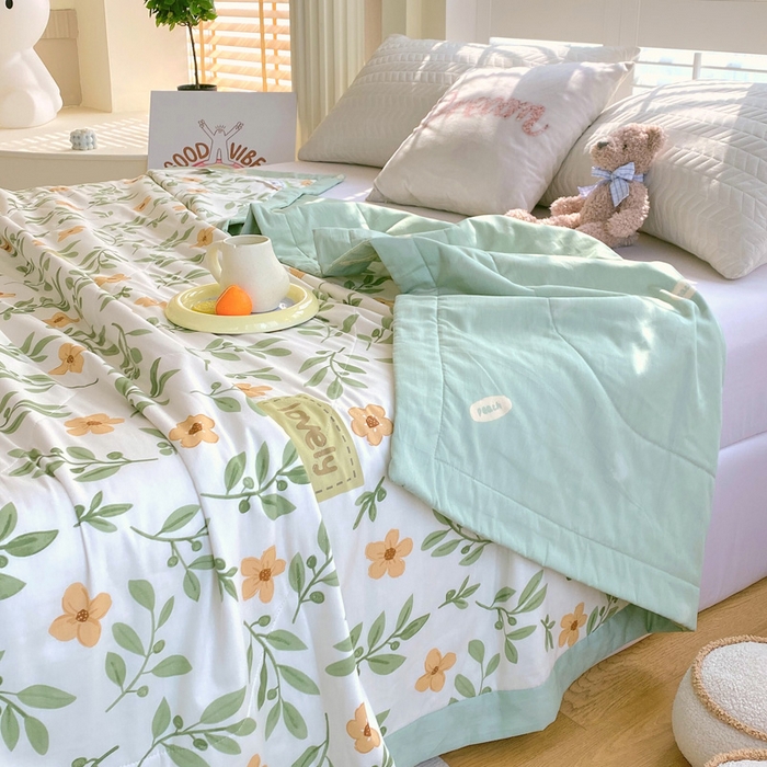 91家纺网 家纺一手货源 找家纺  2025新款A类全棉棉花夏被纯棉夏被 被子被芯 青柠薄荷