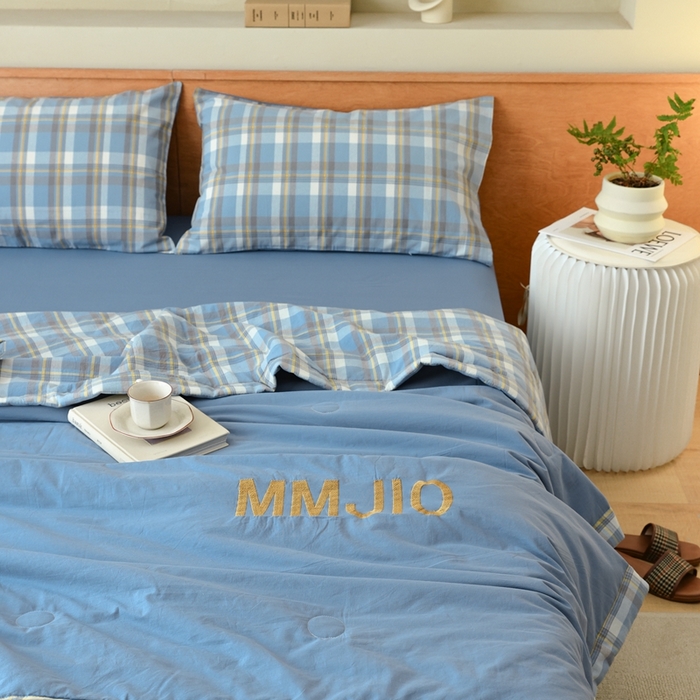 91家纺网 家纺一手货源 找家纺 寐眠2025新款全棉水洗棉刺绣夏被【夏被四件套】 冰晶苍蓝