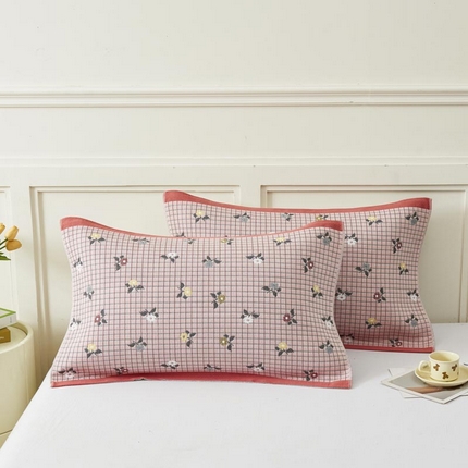 2025新款纯棉加厚精梳棉纱布枕巾 花韵-粉 52*78cm/条