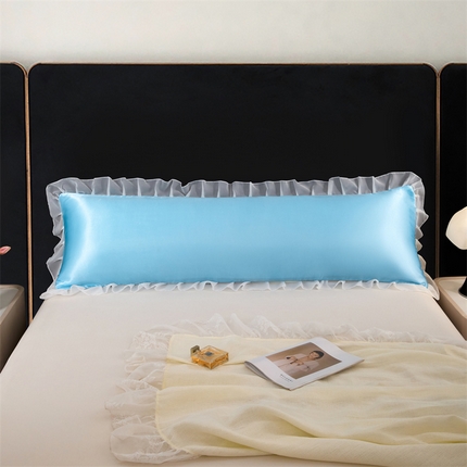 梦舒羽 2025新款公主风夏季冰丝枕套双人情侣枕头套加长枕芯套1.5m内胆套 花边款-天空蓝
