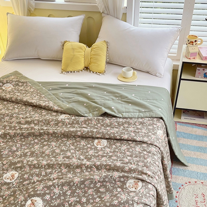 91家纺网 家纺一手货源 找家纺  2025新款A类全棉棉花夏被纯棉夏被 被子被芯 清茶小熊