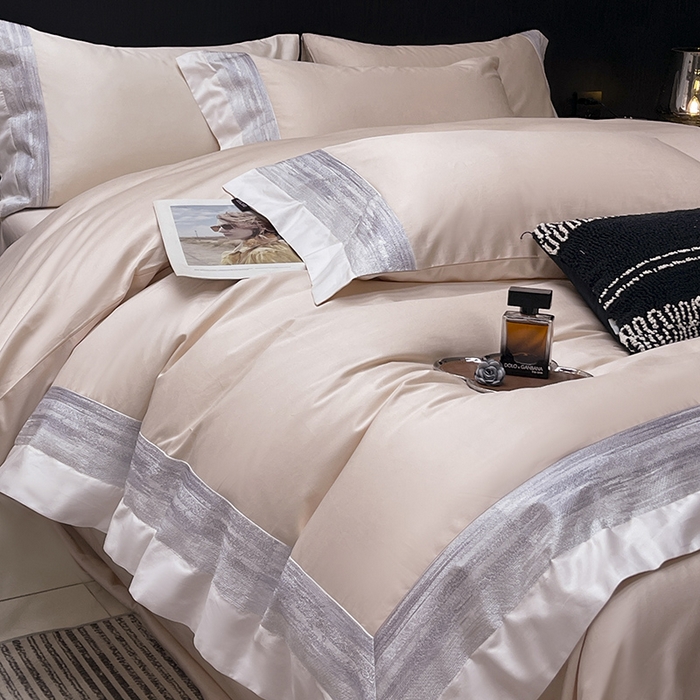 91家纺网 家纺一手货源 找家纺 春夏A类长绒棉夹棉床盖床笠四件套全棉纯棉纯色绗绣四季款保护罩高级感床上用品 瑾雅-静谧粉