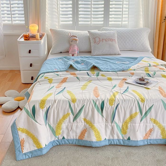 91家纺网 家纺一手货源 找家纺  2025新款A类全棉棉花夏被纯棉夏被 被子被芯 麦香米