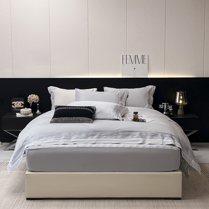 91家纺网 家纺一手货源 找家纺 春夏A类长绒棉夹棉床盖床笠四件套全棉纯棉纯色绗绣四季款保护罩高级感床上用品 瑾雅-蔓帝灰