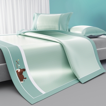 91家纺网 家纺一手货源 找家纺 川悦生活 2025新款纯色凉感冰丝席-大床 帕帕狗仔-青绿