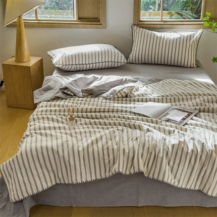 91家纺网 家纺一手货源 找家纺 （总）被窝2025新款全棉色织水洗棉贝壳边大豆夏被四件套价格表