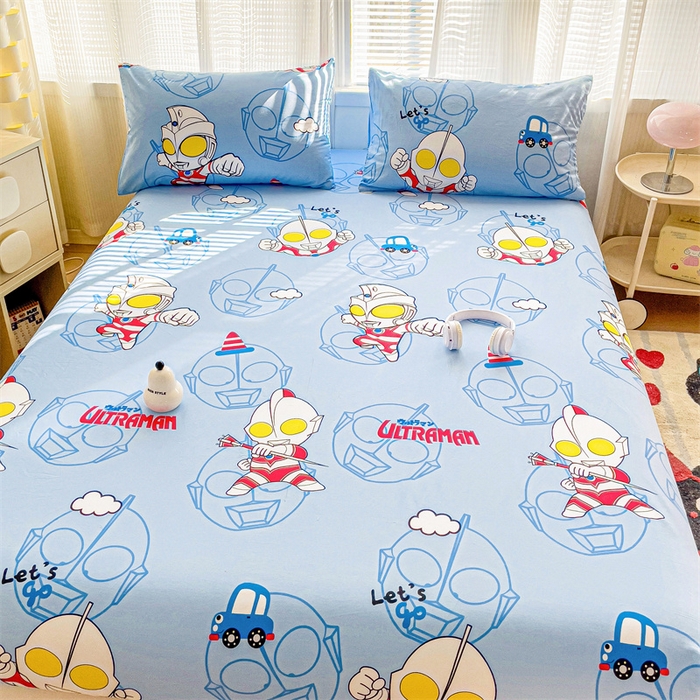 91家纺网 家纺一手货源 找家纺 名兮家居 2025新款正版授权经典奥特曼-三丽鸥全棉印花床笠 奥特兄弟