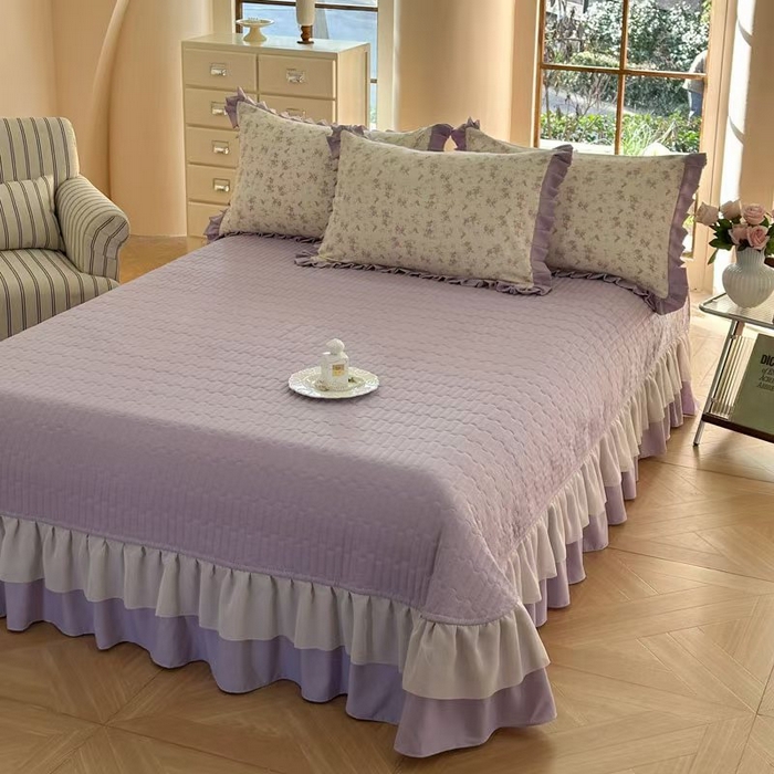 91家纺网 家纺一手货源 找家纺 大麦家纺 2025年新款法式亲肤棉床盖四件套 紫苑