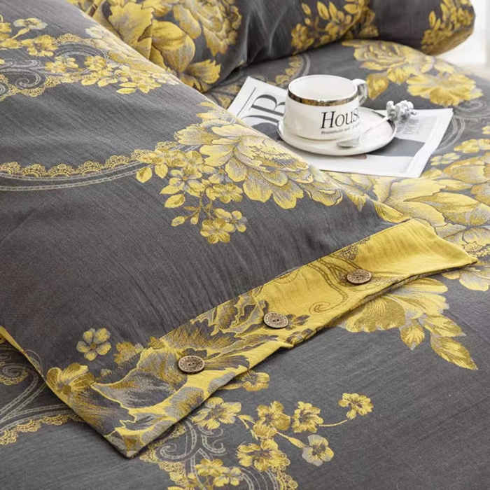 91家纺网 家纺一手货源 找家纺 双层纱家居 2025新款深色系列双层纱四件套 黑金